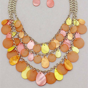 Three Layers Multi Peach Dangle Necklace earring